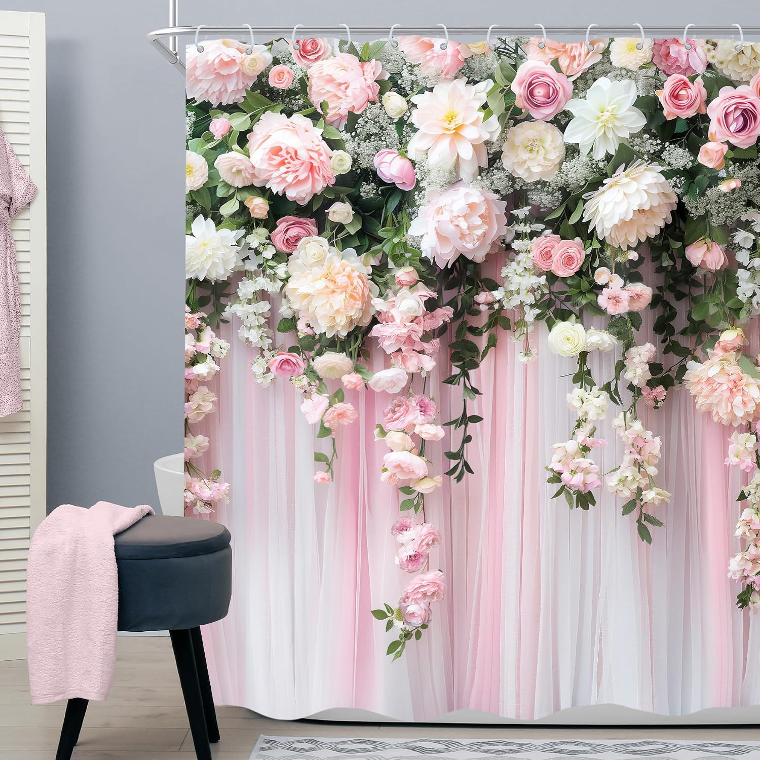 Custom Printed Bath Curtain — custom printed polyester bath curtain detail view