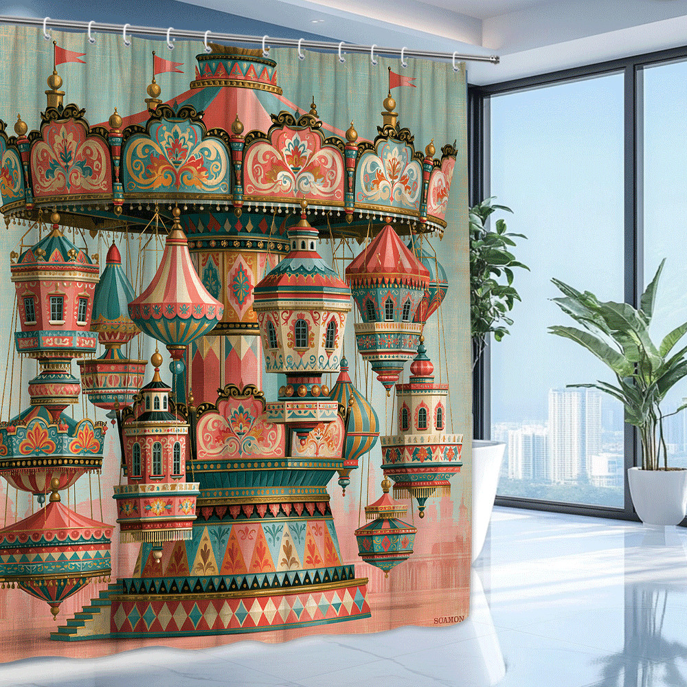 Custom Printed Bath Curtain — custom printed polyester bath curtain detail view
