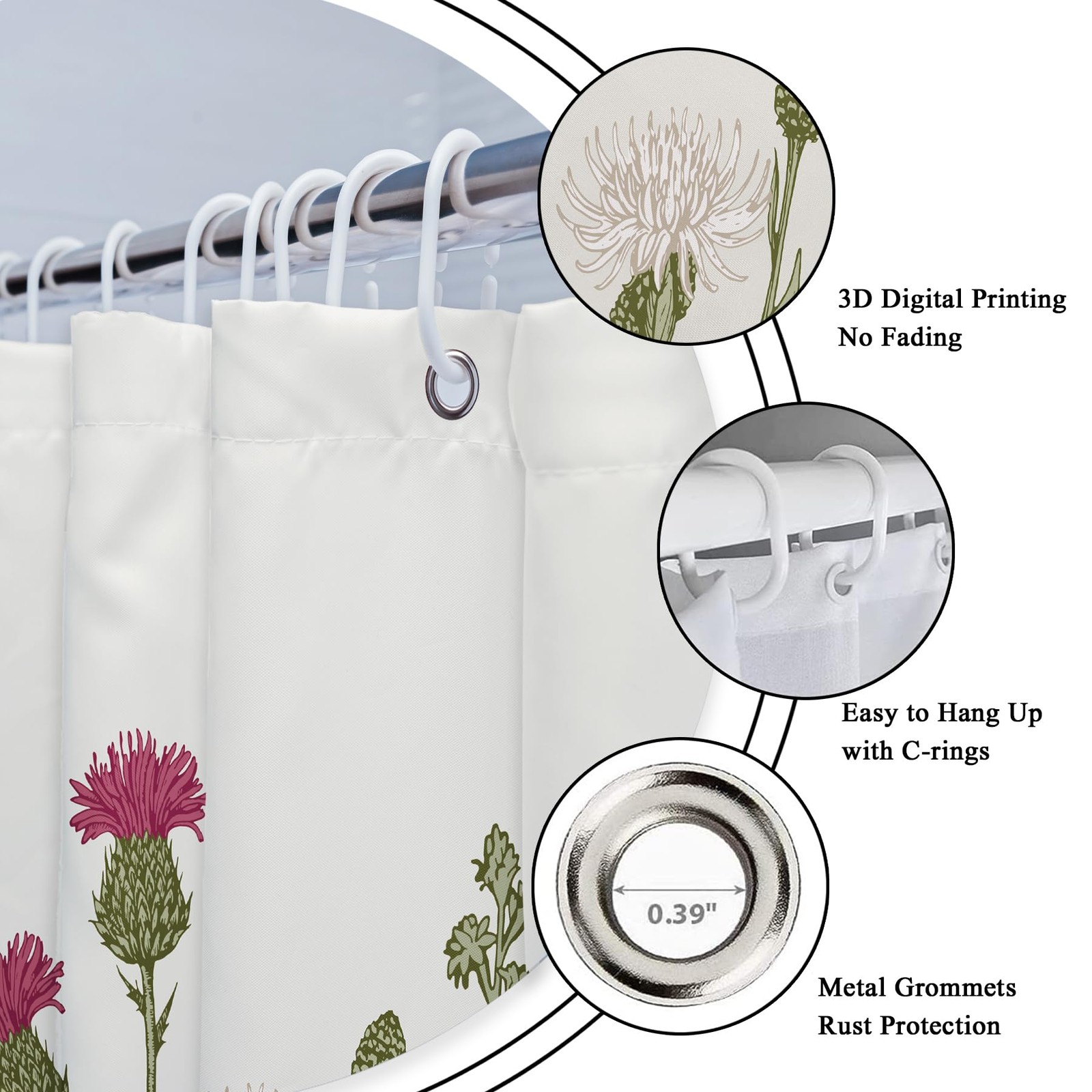 Custom Printed Bath Curtain — custom printed polyester bath curtain detail view