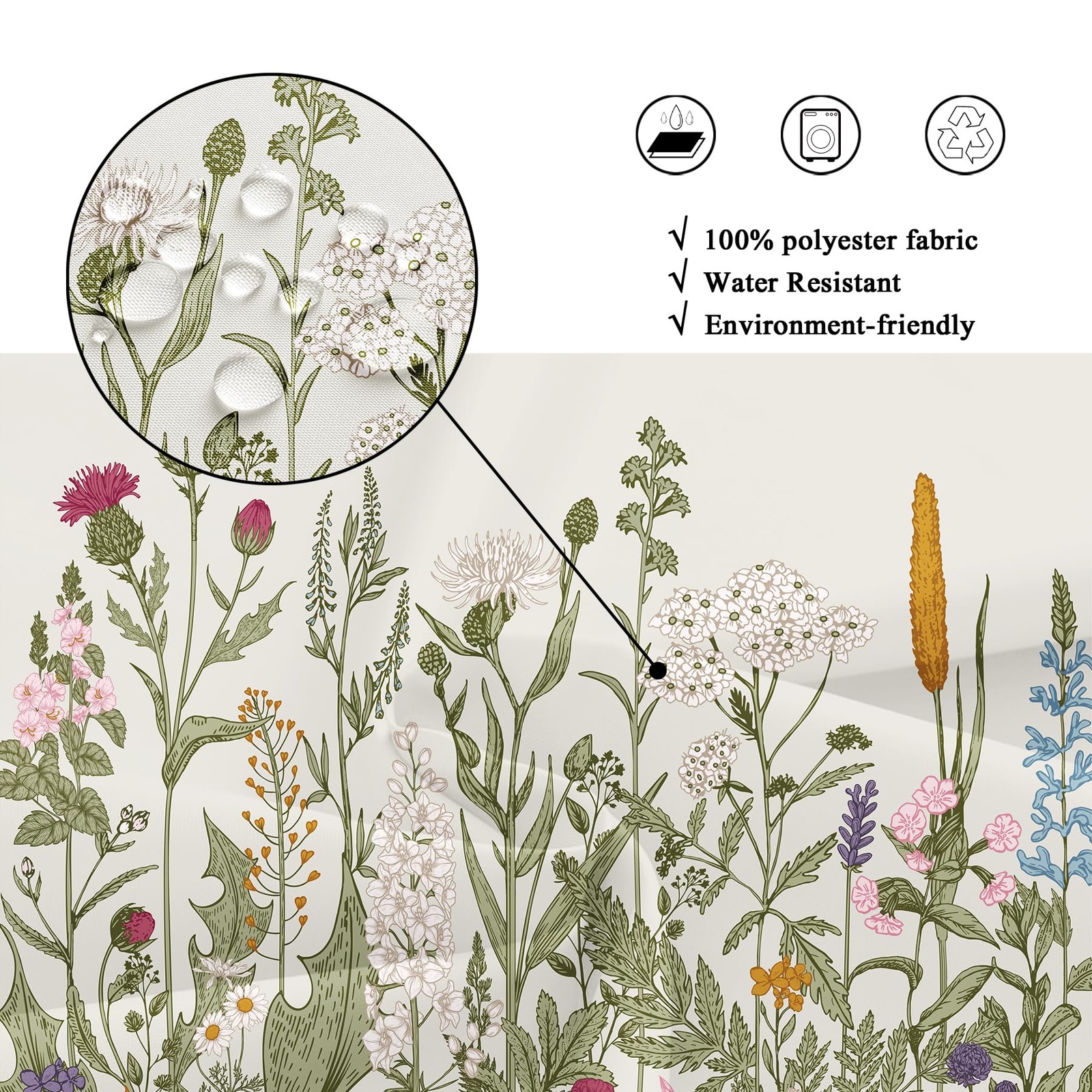 Custom Printed Bath Curtain — custom printed polyester bath curtain detail view