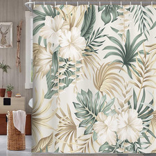 Tropical Plant Flower Shower Curtain for Bathroom, Vintage Sage Green Palm Leave — custom printed polyester bath curtain