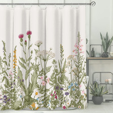 Extra Long Vintage Floral Shower Curtain for Bathroom, Waterproof Fabric Wildflo — custom printed polyester bath curtain