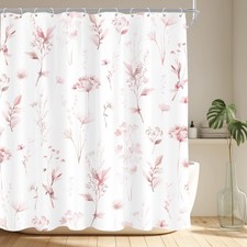 Pink Cute Floral Pretty Flower Light Pastel Bathroom Shower Curtain Set — custom printed polyester bath curtain