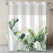 No Hook Shower Curtain W/ Snap in Liner Tropical Foliage Bathroom Shower — custom printed polyester bath curtain