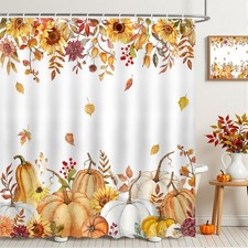 Fall Shower Curtain Autumn Pumpkin Bathroom Shower Curtain — custom printed polyester bath curtain