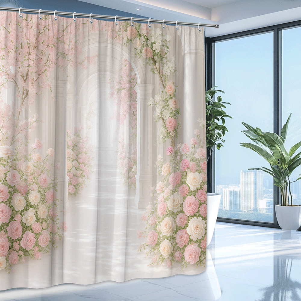 Custom Printed Bath Curtain — custom printed polyester bath curtain detail view
