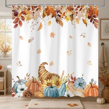 Harvest Pumpkin Shower Curtain, 60 x 72 Inch Watercolor Fall Bathroom Curtain... — custom printed polyester bath curtain