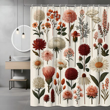 Floral Shower Curtain, Botanical Flower Print, Cream Background — custom printed polyester bath curtain