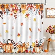 Fall Pumpkin Leaves Shower Curtain 72x72 Inch Autumn Thanksgiving Decor — custom printed polyester bath curtain