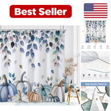 Fall Pumpkin Shower Curtain - Blue 72 x 72 in Fabric - For Bathroom — custom printed polyester bath curtain