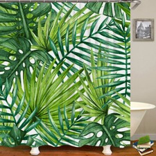 Chic Tropical Palm Leaf Polyester Bath Tub Shower Curtain With Hooks Rings 71" — custom printed polyester bath curtain