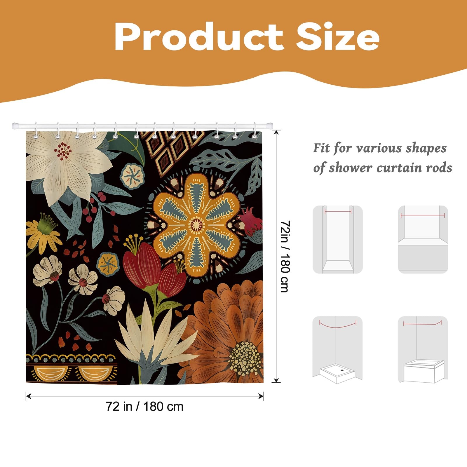 Custom Printed Bath Curtain — custom printed polyester bath curtain detail view