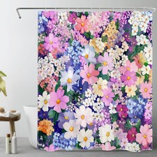 Sage Green Leaves Colorful Wildflower Shower Curtain Bathroom Accessories Set — custom printed polyester bath curtain