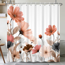 Watercolor Floral Shower Curtain with Hooks 71"x74" - Artistic Botanical Flowers — custom printed polyester bath curtain