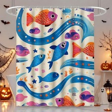 1PC Waterproof Shower Curtain Colorful Ocean Fish Pattern for Bathroom Decor — custom printed polyester bath curtain
