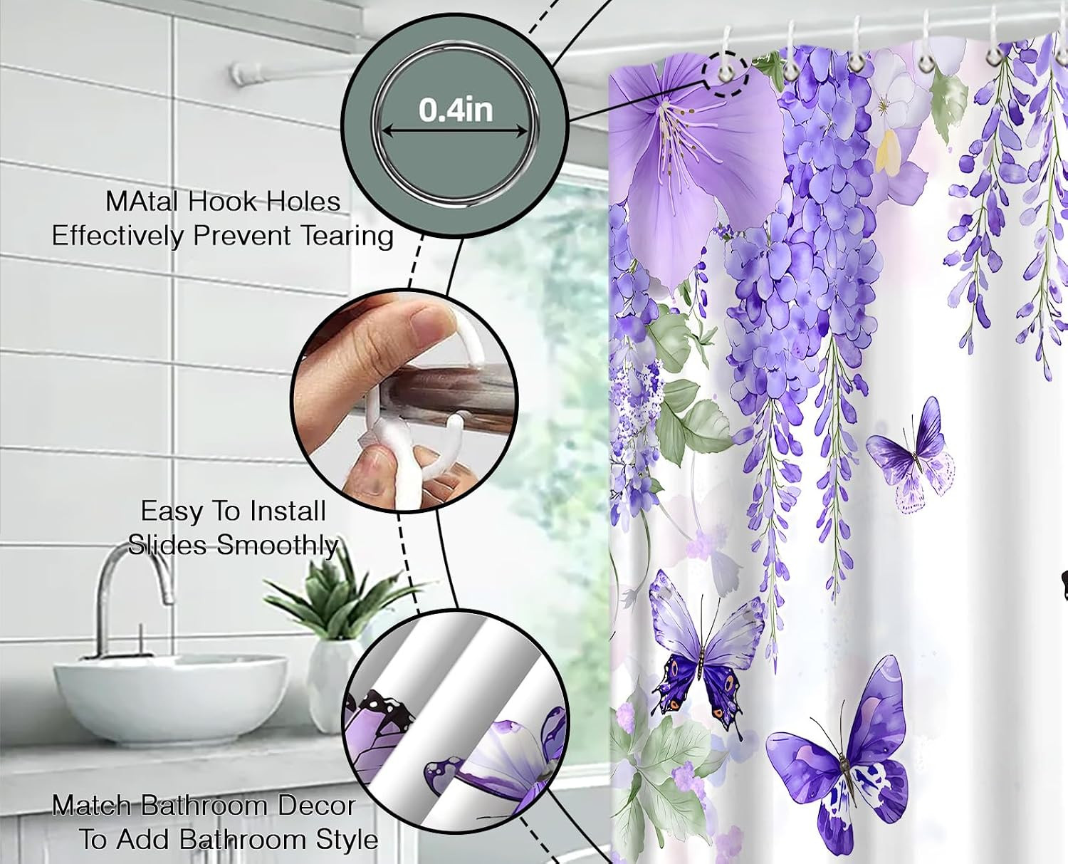 Custom Printed Bath Curtain — custom printed polyester bath curtain detail view