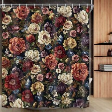 Floral Black Shower Curtain 72x72 Waterproof Polyester Easy Clean Premium Qua... — custom printed polyester bath curtain
