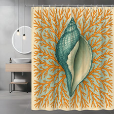 Coral and Seashell Shower Curtain - Beach Decor for Bathroom — custom printed polyester bath curtain