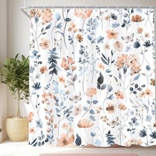 Cute Floral 72Wx72H Shower Curtain Blue 72"W x 72"L (Pack of 1) A8-blue Pink — custom printed polyester bath curtain