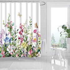 Flowers Shower Curtain Summer Boho Bathroom Decoration with Hooks 72 In — custom printed polyester bath curtain