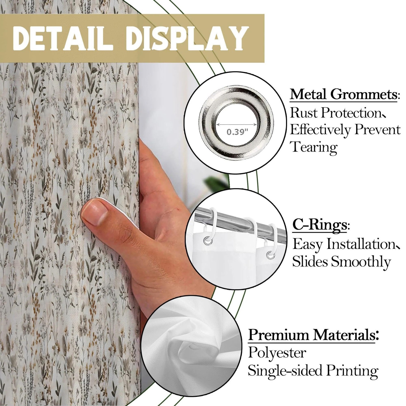 Custom Printed Bath Curtain — custom printed polyester bath curtain detail view