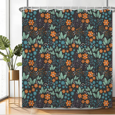 Fabric Shower Curtain with Hooks, Waterproof & Washable & Polyester, Boho Black — custom printed polyester bath curtain