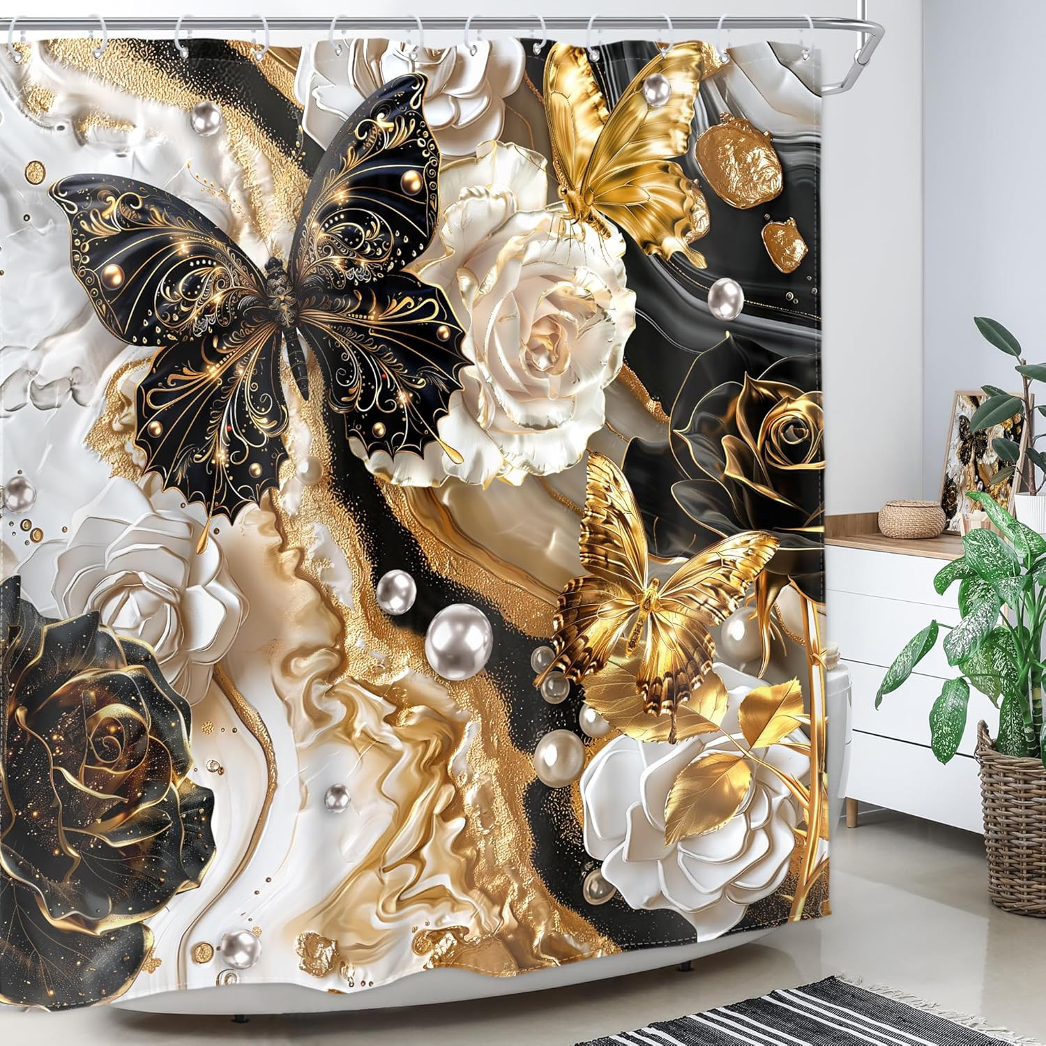 Custom Printed Bath Curtain — custom printed polyester bath curtain detail view