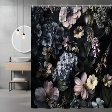 Floral Shower Curtain with Dark Background Design — custom printed polyester bath curtain