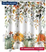 Fall Shower Curtain Sage Green Pumpkin Bathroom Curtains with Hooks, Waterproof — custom printed polyester bath curtain