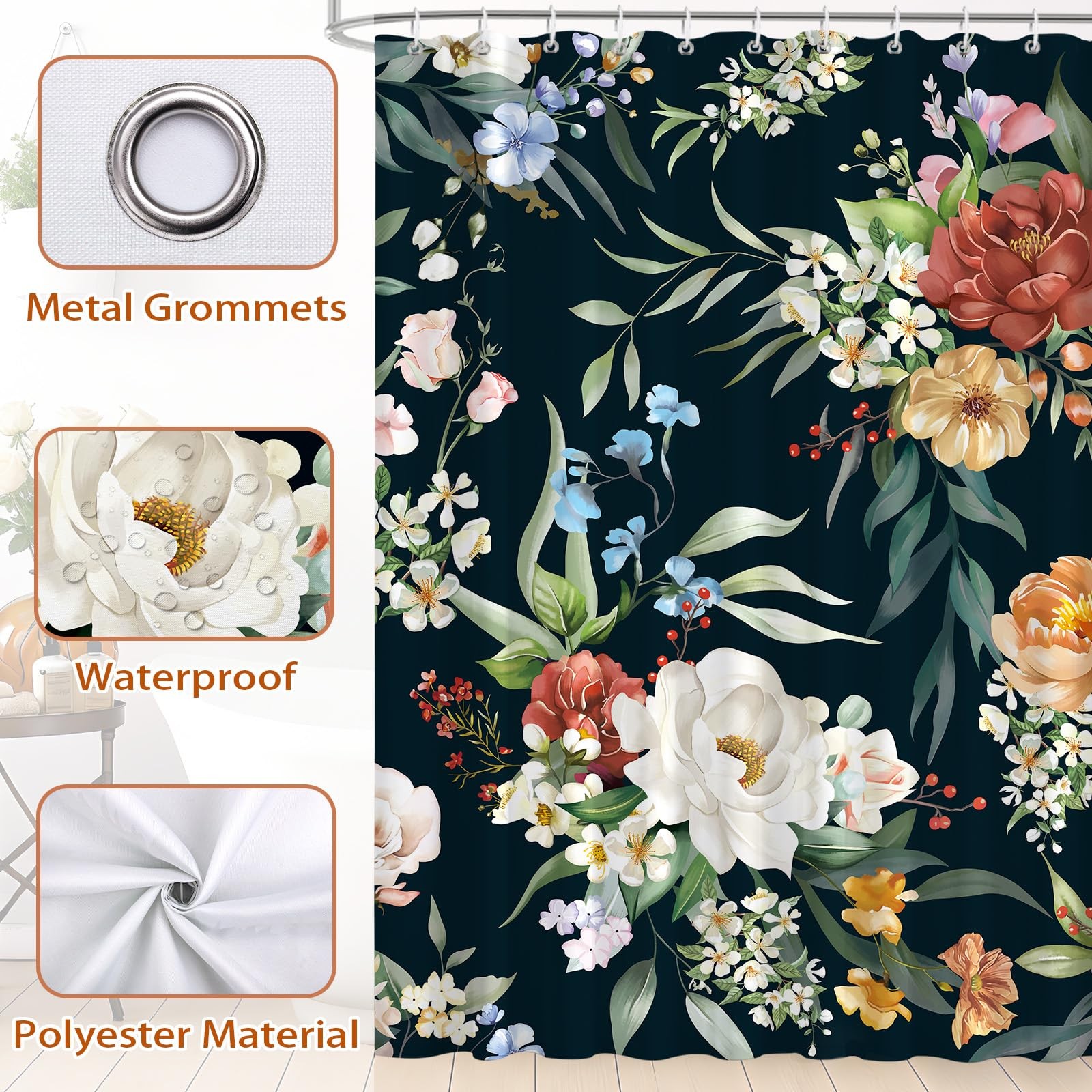 Custom Printed Bath Curtain — custom printed polyester bath curtain detail view