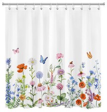 Floral Butterfly Shower Curtain Wild Flower Botanical Bathroom Accessories Set — custom printed polyester bath curtain
