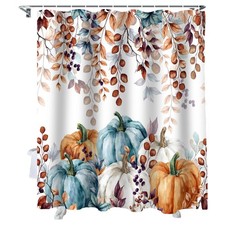 Fall Thanksgiving Watercolor Pumpkins Eucalyptus Leaves Shower Curtain 72x72 — custom printed polyester bath curtain