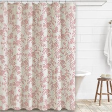 WOUVMA Pink Shower Curtain Floral Cotton Linen Cottagecore Shower Curtain for... — custom printed polyester bath curtain