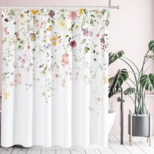 72x72 Inch Pink White Floral Shower Curtain Watercolor Green Leaves Decor — custom printed polyester bath curtain