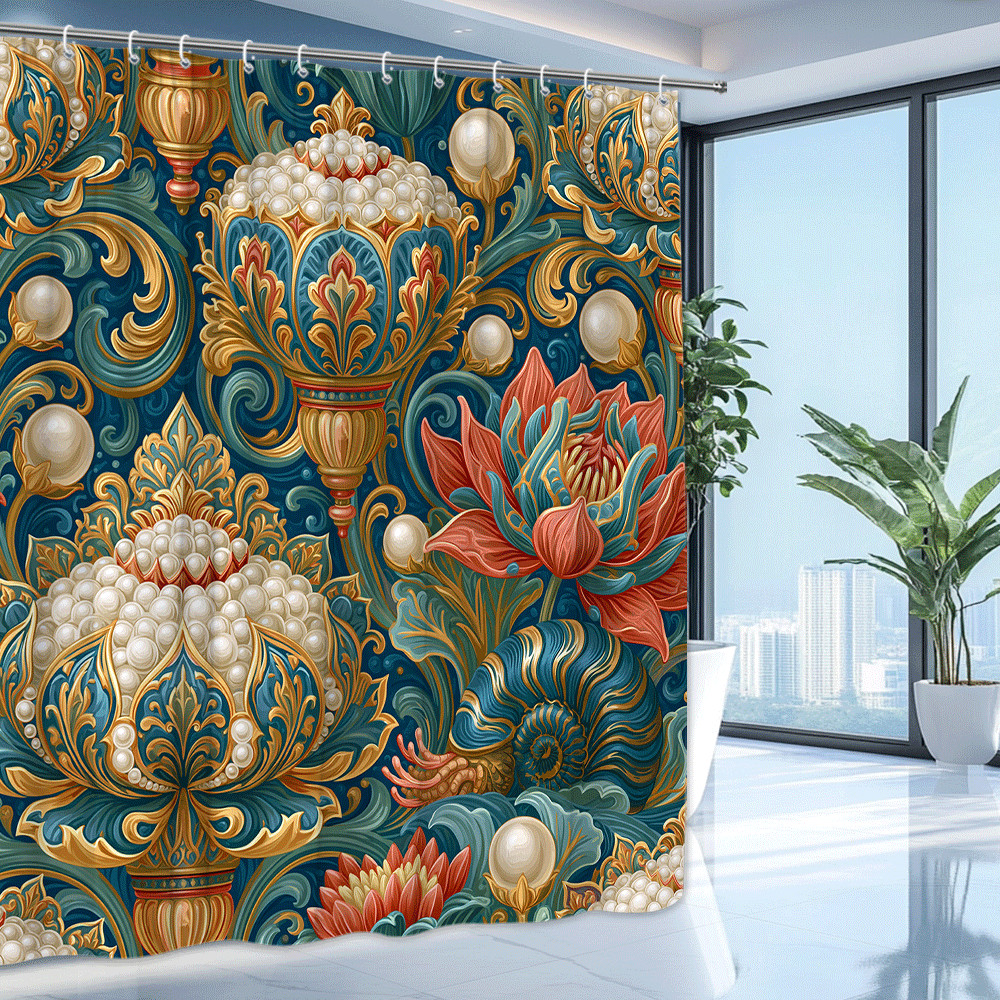 Custom Printed Bath Curtain — custom printed polyester bath curtain detail view