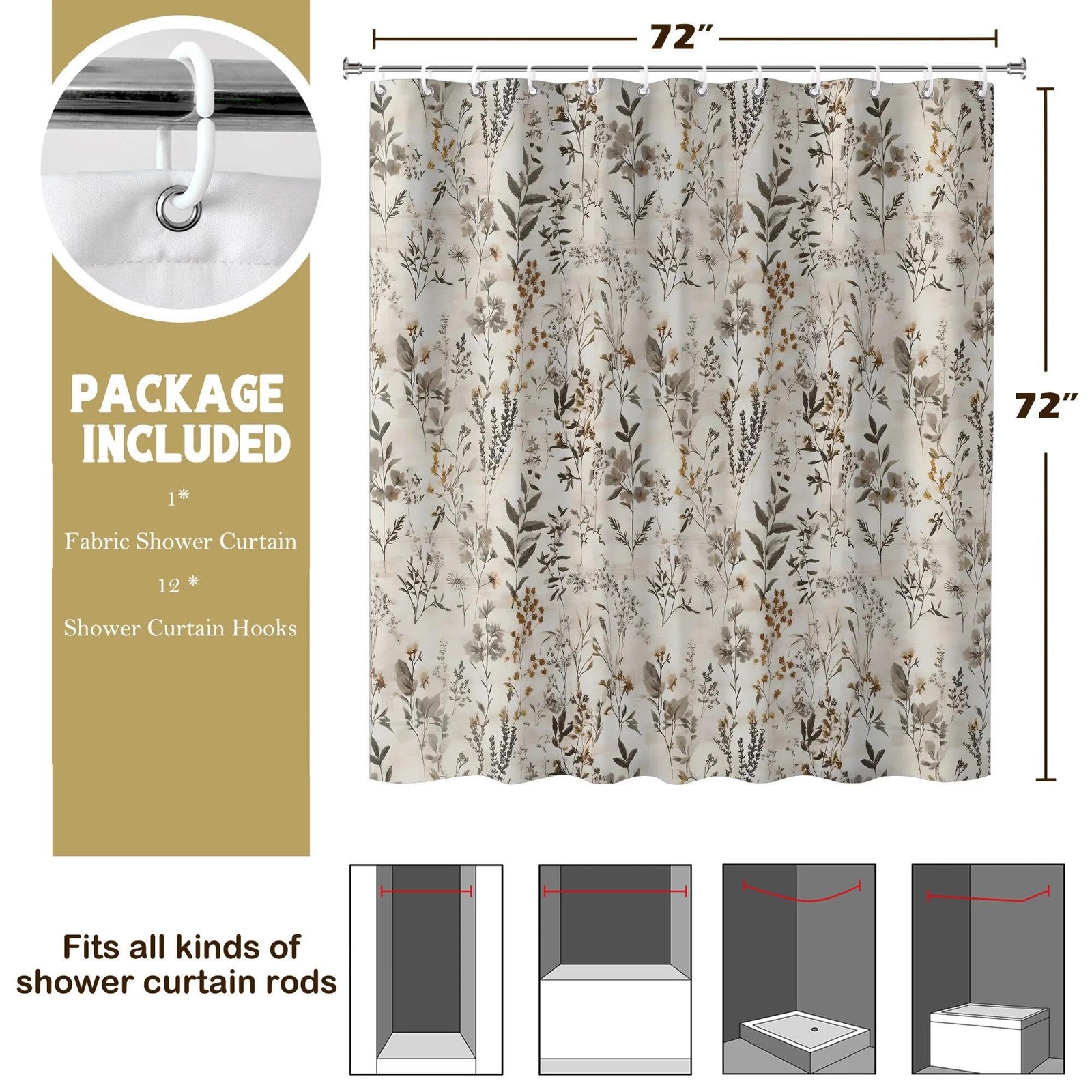 Custom Printed Bath Curtain — custom printed polyester bath curtain detail view