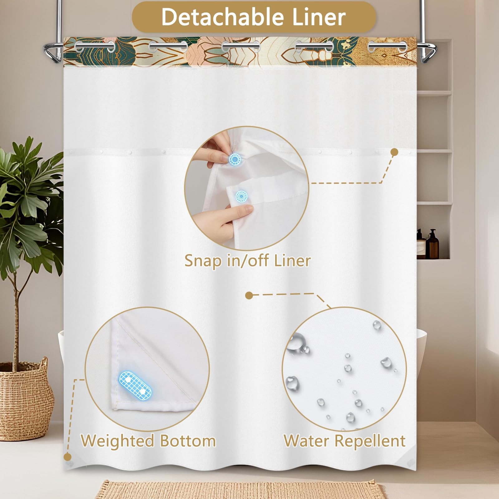 Custom Printed Bath Curtain — custom printed polyester bath curtain detail view