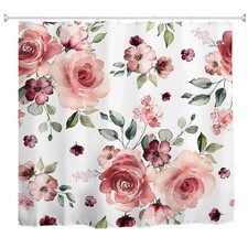 Pink Rose Flowers Extra Long Waterproof Fabric Shower Curtain Set 72x84 Inch — custom printed polyester bath curtain