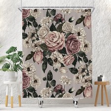 Vintage Floral Shower Curtain, 60 x 72 Inch, Polyester Fabric — custom printed polyester bath curtain