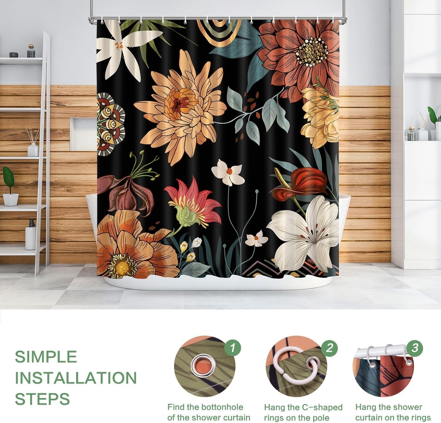 Custom Printed Bath Curtain — custom printed polyester bath curtain detail view