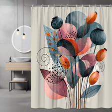 Abstract Floral Shower Curtain, Modern Botanical Print — custom printed polyester bath curtain