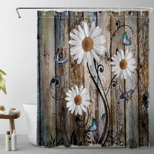 Vintage Butterfly Yellow Daisy Floral Shower Curtain Bathroom Accessories Set — custom printed polyester bath curtain