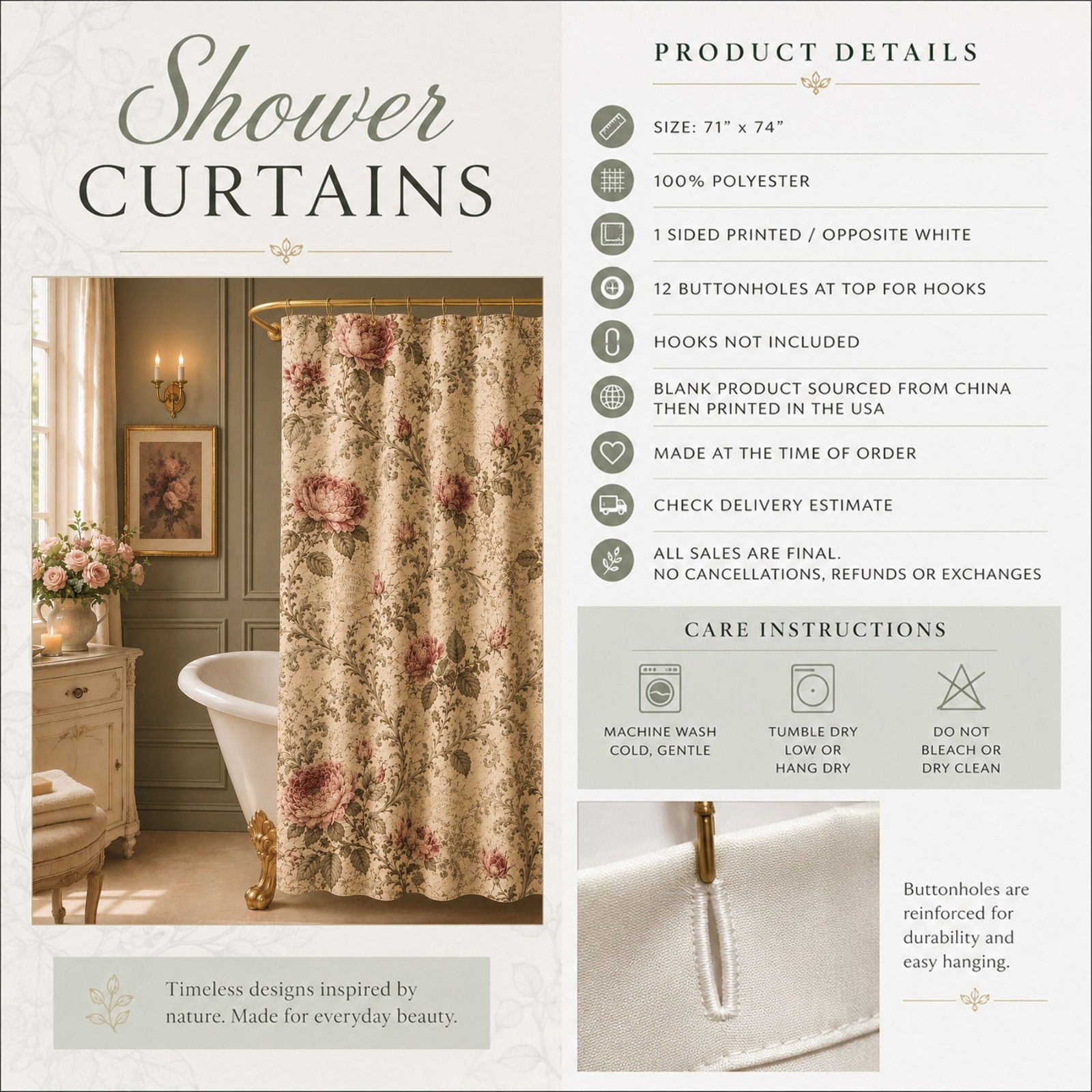 Custom Printed Bath Curtain — custom printed polyester bath curtain detail view