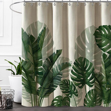 Baccessor Linen Shower Curtain Tropical Green Leaf Shower Curtains Botanical Ban — custom printed polyester bath curtain