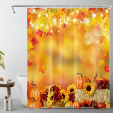 Fall Leaf Yellow sunflower Pumpkin Bathroom Waterproof Fabric Shower Curtain Set — custom printed polyester bath curtain