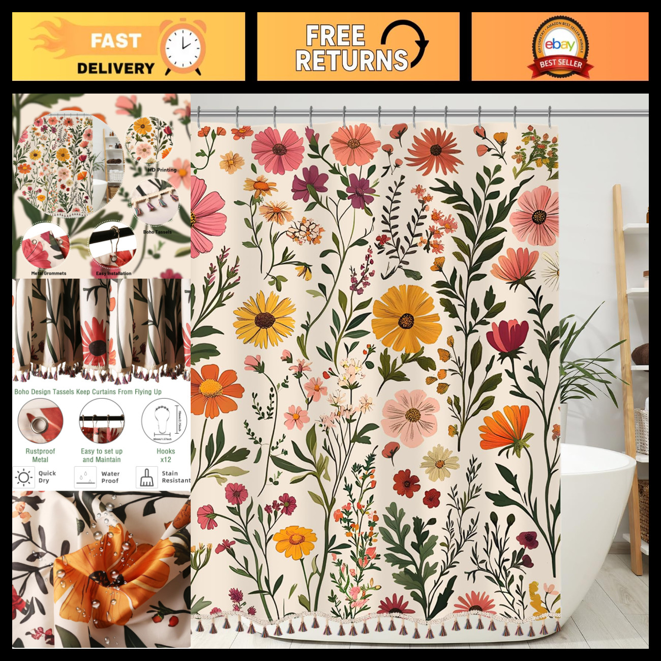 Custom Printed Bath Curtain — custom printed polyester bath curtain