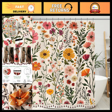 Boho Floral Shower Curtain 72x72" with Tassels - Wildflower Bathroom Decor — custom printed polyester bath curtain