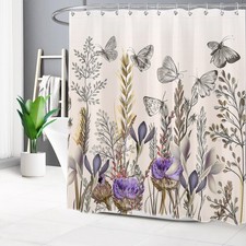 Vintage Nature Butterfly Purple Floral Shower Curtain Set for Bathroom Decor — custom printed polyester bath curtain