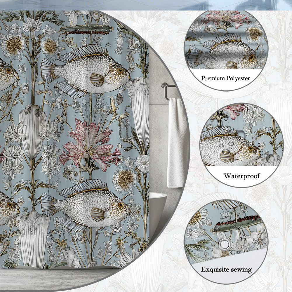 Custom Printed Bath Curtain — custom printed polyester bath curtain detail view