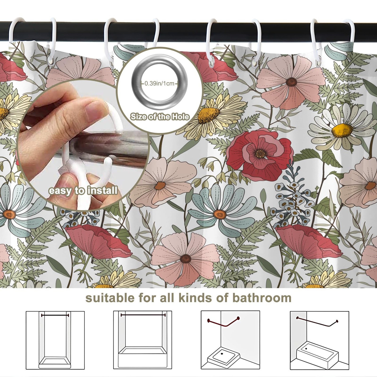 Custom Printed Bath Curtain — custom printed polyester bath curtain detail view